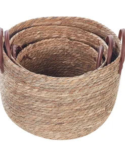 Beliani Set di 3 cestini SAYJAR Alghe marine Naturale Beige Marrone Naturale