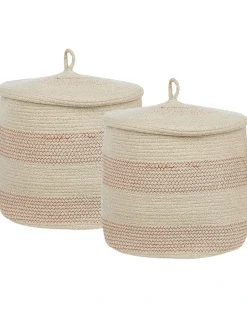 Online Beliani Set di 2 cestini SILOPI Cotone Beige chiaro Arancione Beige