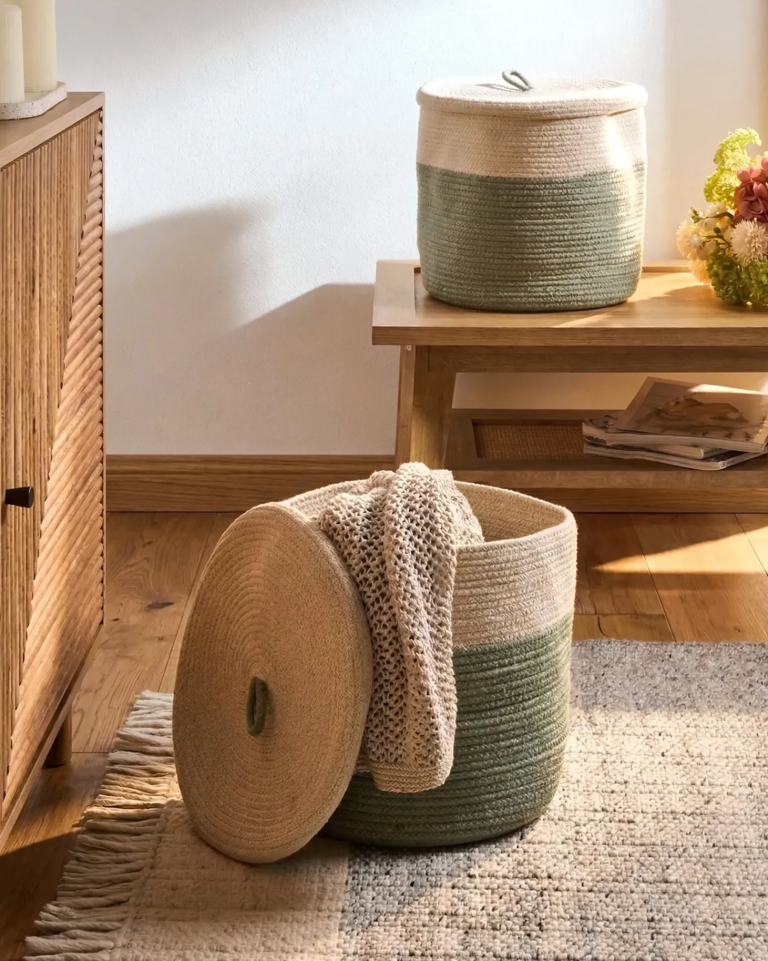 Beliani SILOPI Cotone Beige chiaro/Verde Beige Verde
