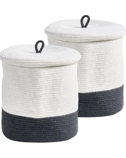 Discount Beliani SILOPI Cotone Bianco/Grigio scuro Bianco Grigio