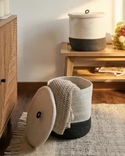 Discount Beliani SILOPI Cotone Bianco/Grigio scuro Bianco Grigio