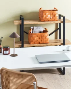 Outlet Beliani Set di 2 cestini SIPPAR Pelle sintetica dorato Marrone