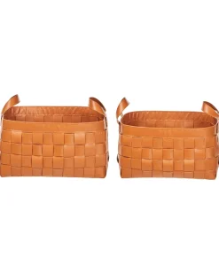 Outlet Beliani Set di 2 cestini SIPPAR Pelle sintetica dorato Marrone