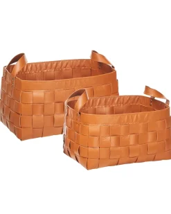 Outlet Beliani Set di 2 cestini SIPPAR Pelle sintetica dorato Marrone