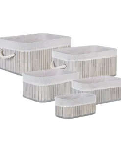 Beliani Set di 5 cestini TALPE Bambù Grigio Bianco Grigio