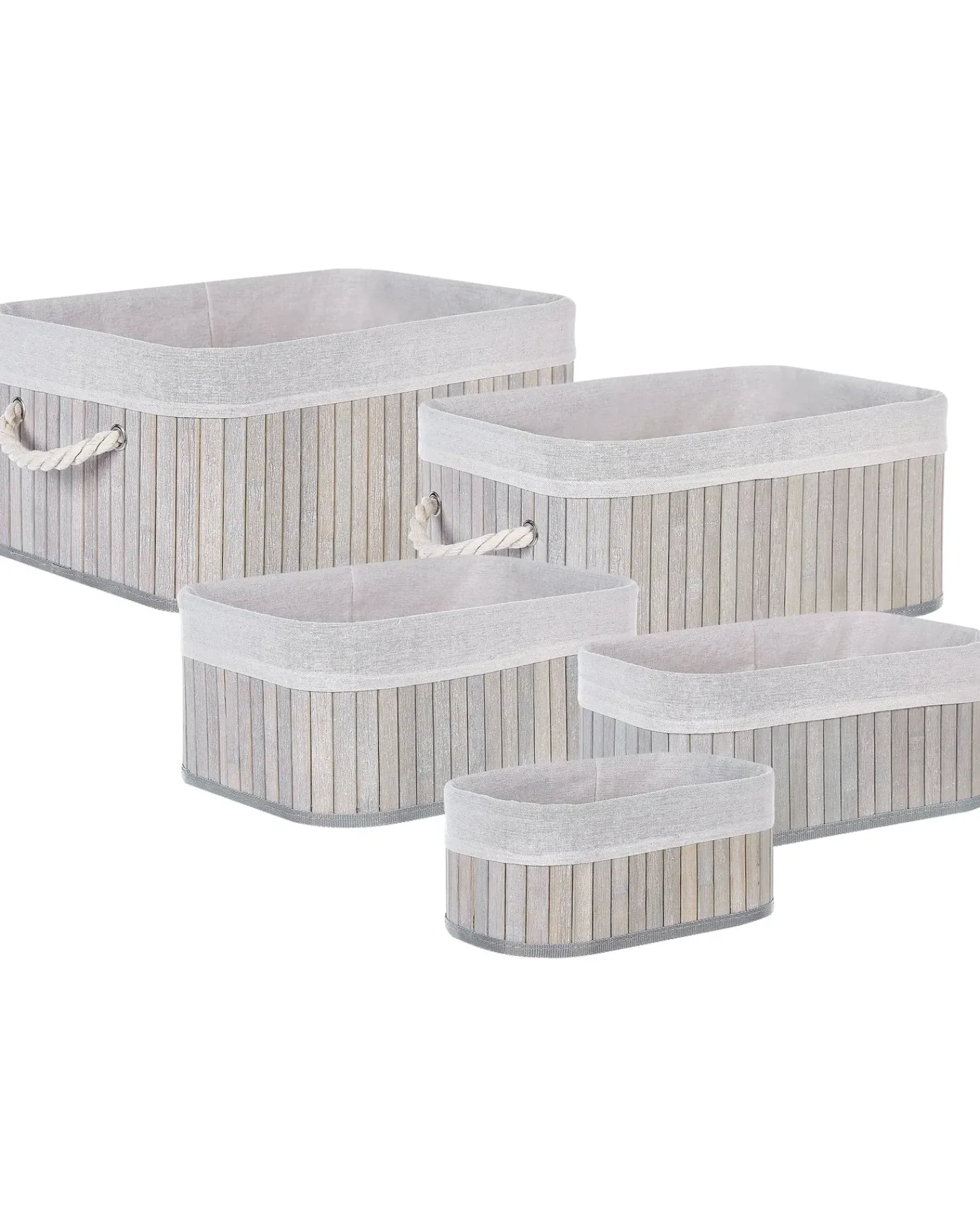 Beliani Set di 5 cestini TALPE Bambù Grigio Bianco Grigio