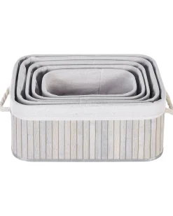 Beliani Set di 5 cestini TALPE Bambù Grigio Bianco Grigio