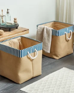 Discount Beliani Set di 2 cestini TUGUL Cotone Beige Beige Bianco Blu