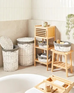 Outlet Beliani Set di 5 cestini VAKARI Legno di salice Grigio 55/89 L Bianco Grigio