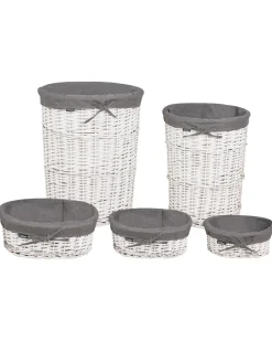 Outlet Beliani Set di 5 cestini VAKARI Legno di salice Grigio 55/89 L Bianco Grigio