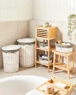 Outlet Beliani Set di 5 cestini VAKARI Legno di salice Grigio 55/89 L Bianco Grigio