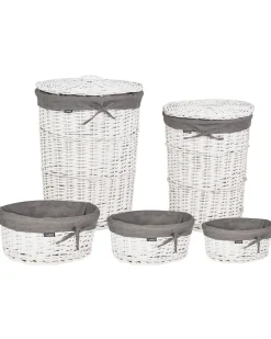 Outlet Beliani Set di 5 cestini VAKARI Legno di salice Grigio 55/89 L Bianco Grigio