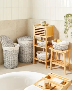 Outlet Beliani Set di 5 cestini VAKARI Legno di salice Bianco 55/89 L Bianco Grigio