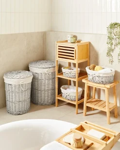 Outlet Beliani Set di 5 cestini VAKARI Legno di salice Bianco 55/89 L Bianco Grigio