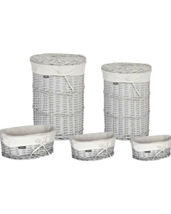 Outlet Beliani Set di 5 cestini VAKARI Legno di salice Bianco 55/89 L Bianco Grigio