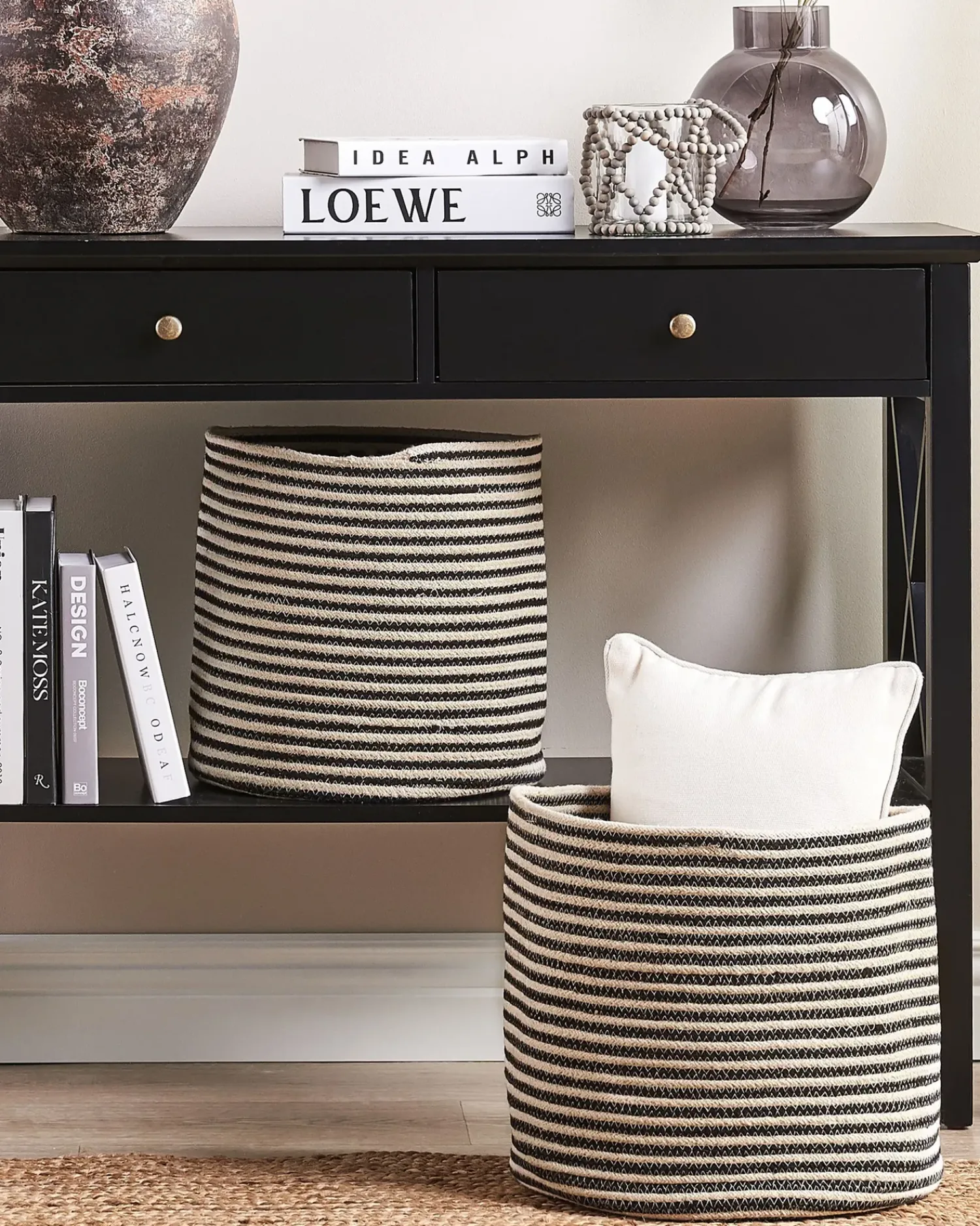 Beliani Set di 2 cestini YERKOY Cotone Nero Beige Nero