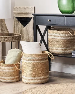 Beliani Set di 3 cestini ZHOB Iuta Naturale Beige Naturale