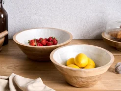 New Beliani Set di 2 ciotole decorative ARISH Legno di mango Marrone/Bianco Bianco Marrone