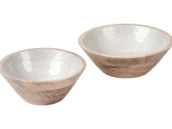 New Beliani Set di 2 ciotole decorative ARISH Legno di mango Marrone/Bianco Bianco Marrone