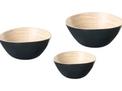 Outlet Beliani Set di 3 ciotole decorative BONHEUR Bambù Nero Naturale Nero