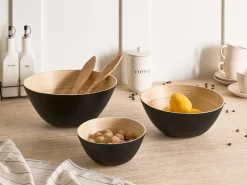 Outlet Beliani Set di 3 ciotole decorative BONHEUR Bambù Nero Naturale Nero