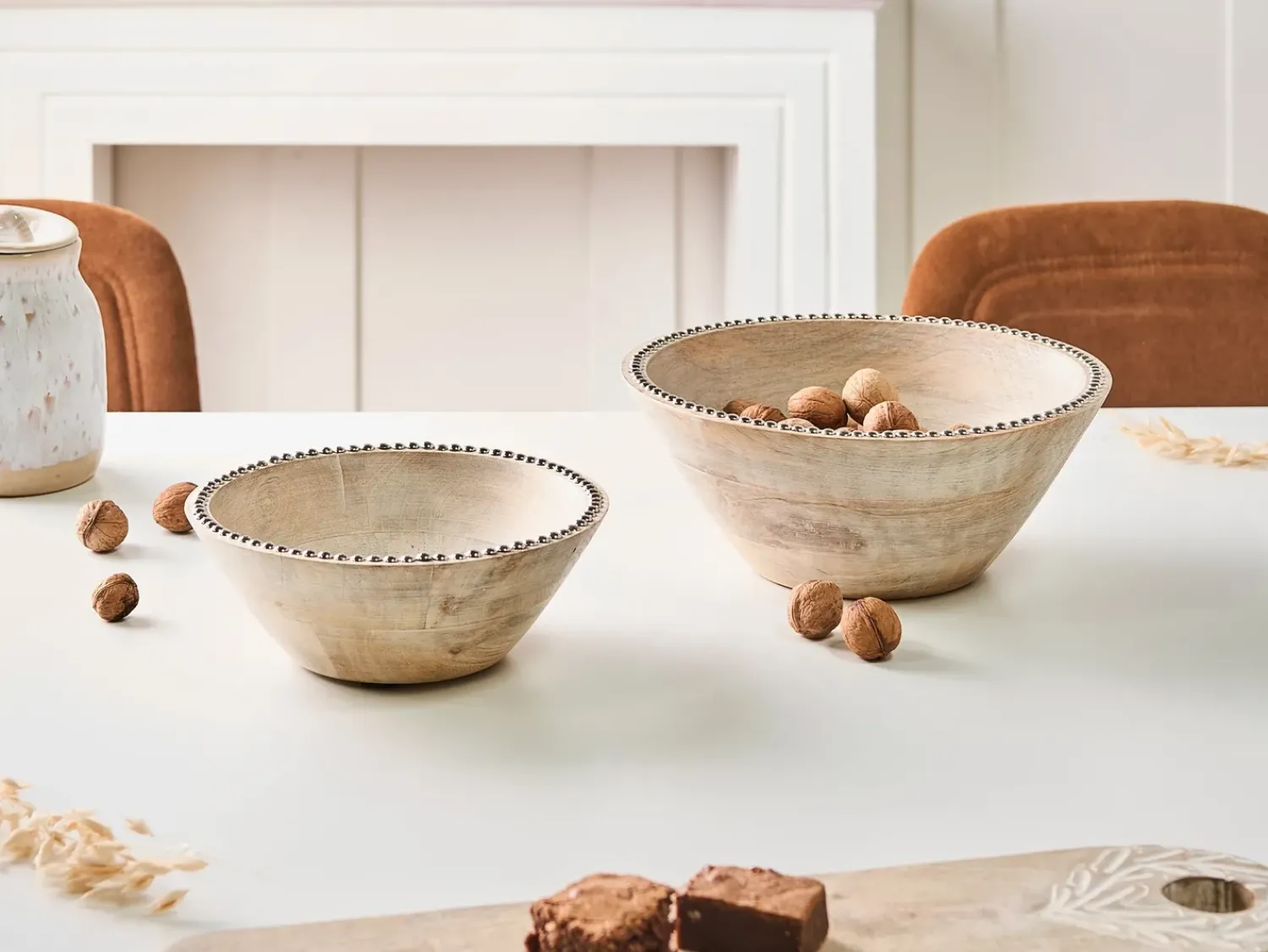 Clearance Beliani Set di 2 ciotole decorative LUXOR Legno di mango Marrone chiaro Marrone Argento