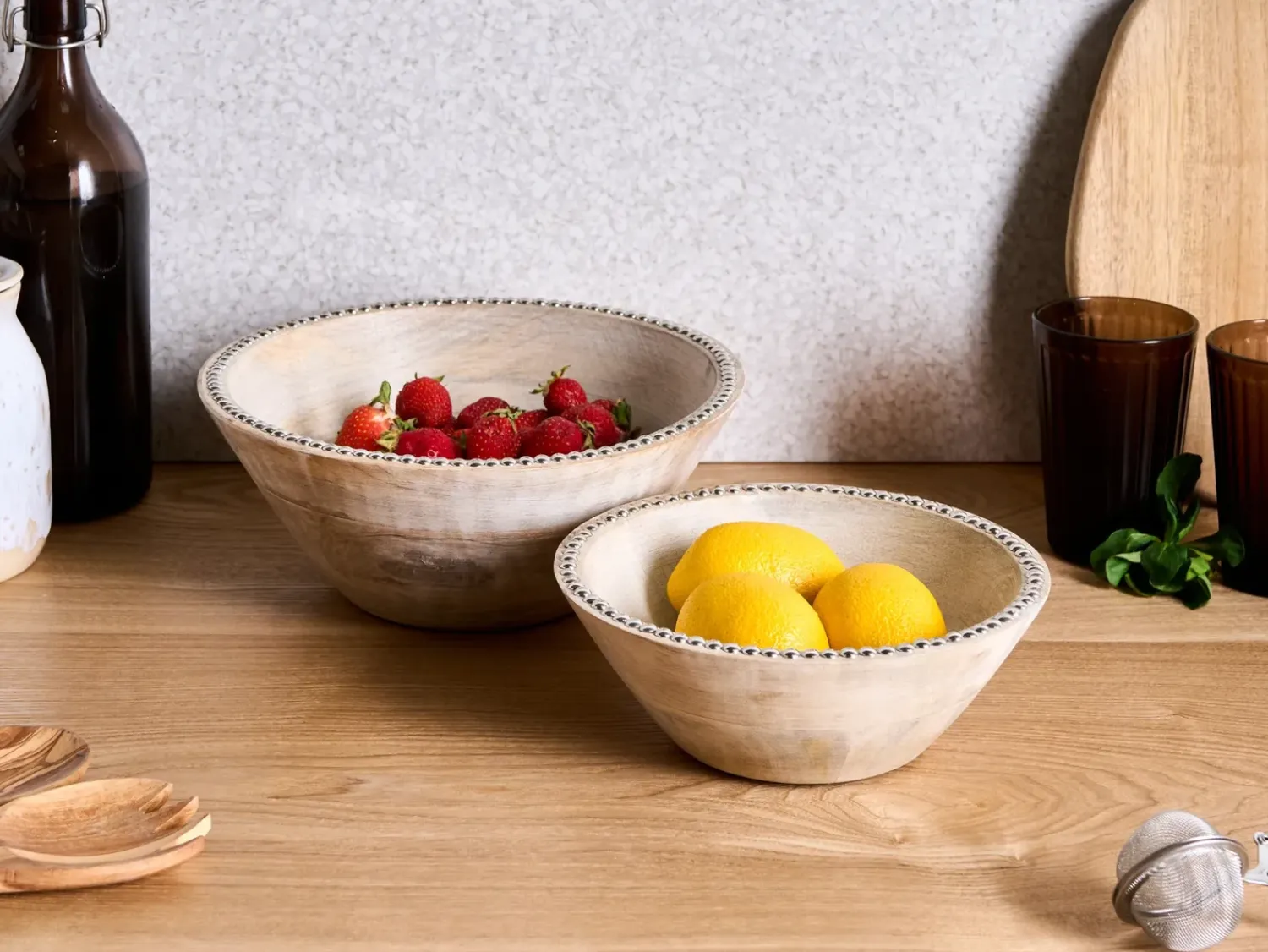 Clearance Beliani Set di 2 ciotole decorative LUXOR Legno di mango Marrone chiaro Marrone Argento