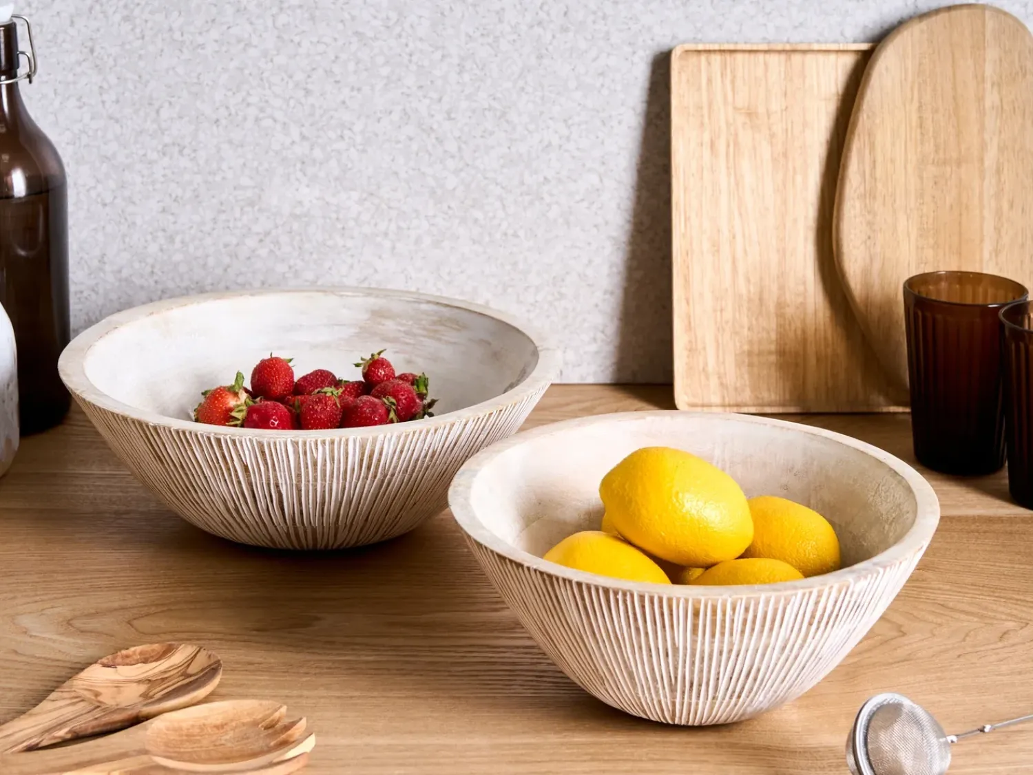 Outlet Beliani Set di 2 ciotole decorative SIWA Legno di mango chiaro Marrone