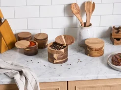 New Beliani Set di 5 contenitori per spezie PATISSERIE Legno d'acacia Marrone