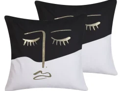 Discount Beliani Set di 2 cuscini ABELIA Cotone 45 x 45 cm Nero/Bianco Trama astratta Bianco Nero Oro