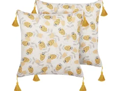 Discount Beliani Set di 2 cuscini ABUTILON 45 x 45 cm Beige Trama floreale Beige Giallo