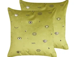 Sale Beliani Set di 2 cuscini AEONIUM Velluto 45 x 45 cm Verde oliva Trama astratta Verde Nero