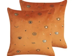 Online Beliani Set di 2 cuscini AEONIUM Velluto 45 x 45 cm Arancione Trama astratta Arancione Nero
