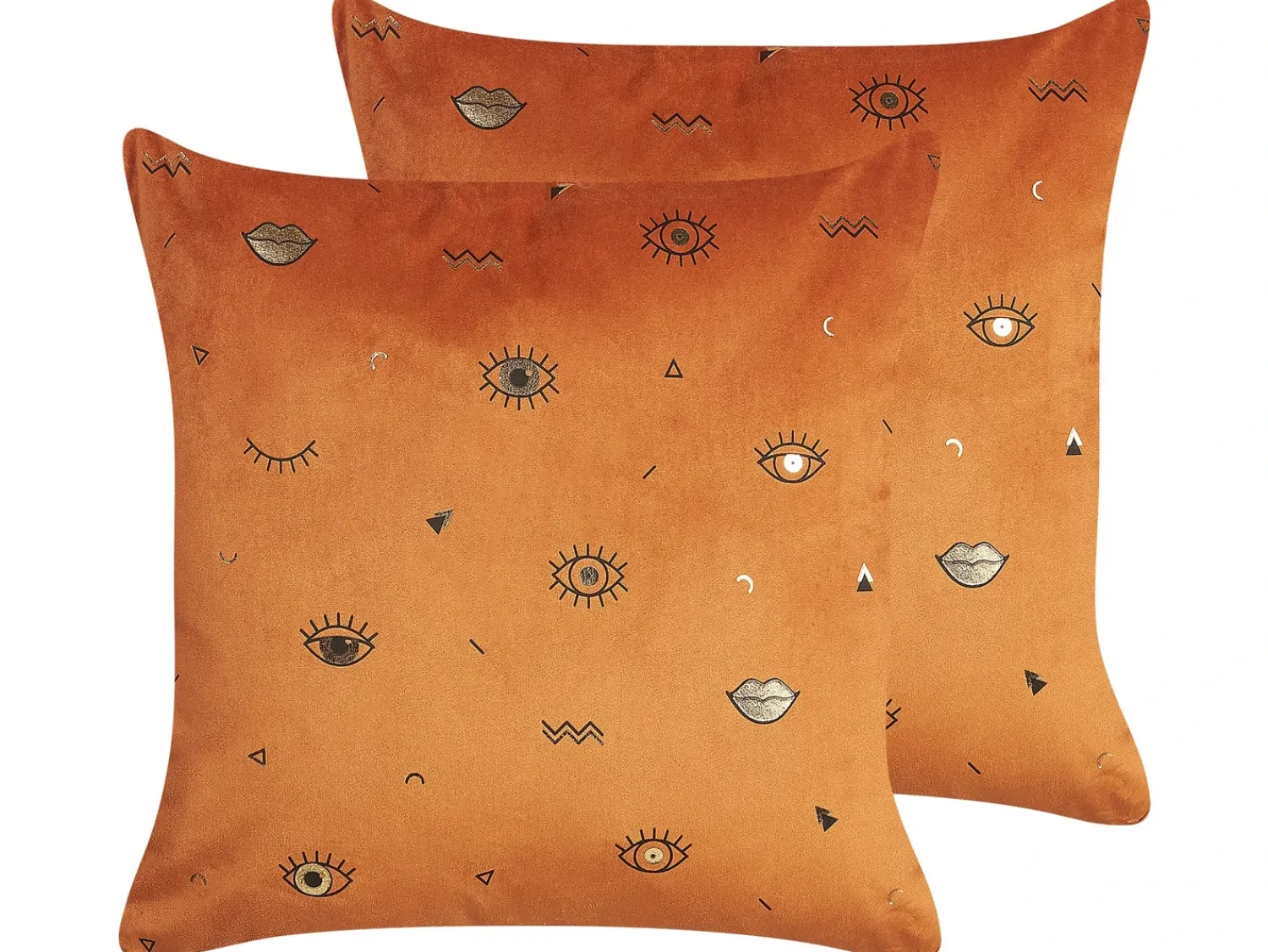 Online Beliani Set di 2 cuscini AEONIUM Velluto 45 x 45 cm Arancione Trama astratta Arancione Nero