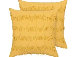 New Beliani Set di 2 cuscini AGASTACHE 45 x 45 cm Trama geometrica Giallo