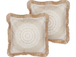 New Beliani Set di 2 cuscini AGRIMONY 45 x 45 cm Beige Trama orientale Beige Bianco