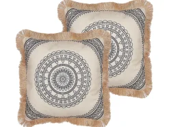 Best Beliani Set di 2 cuscini AGRIMONY 45 x 45 cm Nero Trama orientale Beige Nero