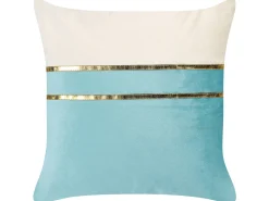 Discount Beliani Set di 2 cuscini ALLIUM Velluto 45 x 45 cm Blu A strisce Beige Blu Oro