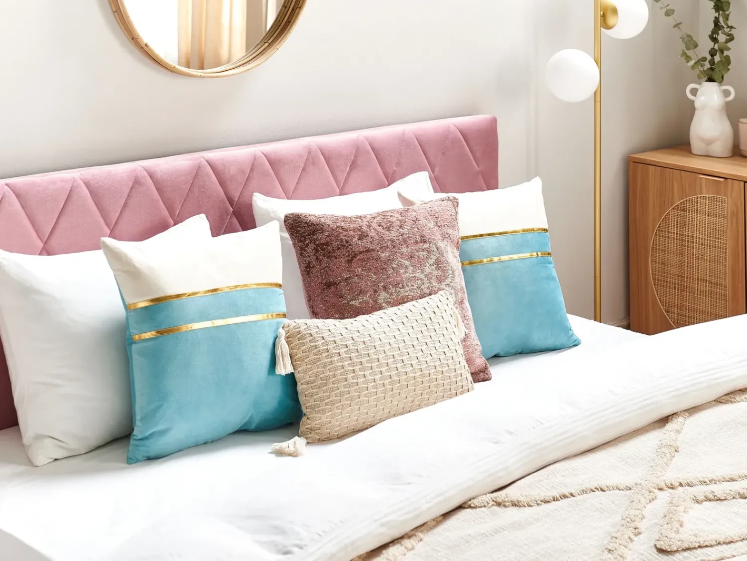 Discount Beliani Set di 2 cuscini ALLIUM Velluto 45 x 45 cm Blu A strisce Beige Blu Oro