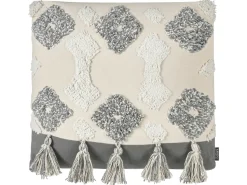 Hot Beliani Set di 2 cuscini ALOCASIA Cotone 45 x 45 cm Beige Trama geometrica Beige Bianco Grigio