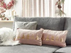 Hot Beliani Set di 2 cuscini ALSOBIA Velluto 30 x 50 cm Rosa Modello natalizio Oro Rosa