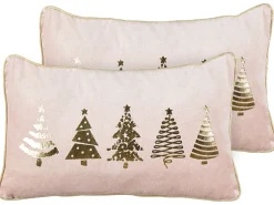 Hot Beliani Set di 2 cuscini ALSOBIA Velluto 30 x 50 cm Rosa Modello natalizio Oro Rosa