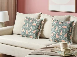 Sale Beliani Set di 2 cuscini ALSTROEMERIA Cotone 45 x 45 cm Verde Trama animale Beige Verde