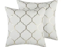 Clearance Beliani Set di 2 cuscini ALYSSUM Cotone 45 x 45 cm Bianco Trama Trellis Bianco Oro