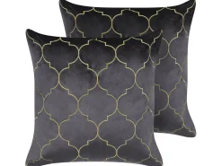 Beliani Set di 2 cuscini ALYSSUM Velluto 45 x 45 cm Grigio Trama Trellis Oro Grigio