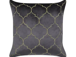 Beliani Set di 2 cuscini ALYSSUM Velluto 45 x 45 cm Grigio Trama Trellis Oro Grigio