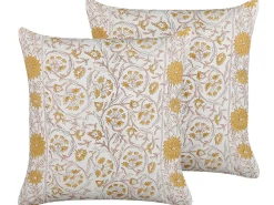 Clearance Beliani Set di 2 cuscini AMARA Cotone 45 x 45 cm Giallo Trama floreale Bianco Giallo Marrone