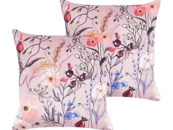 Beliani Set di 2 cuscini ANEMONES Velluto 45 x 45 cm Rosa pastello Trama floreale Bianco Rosa Viola