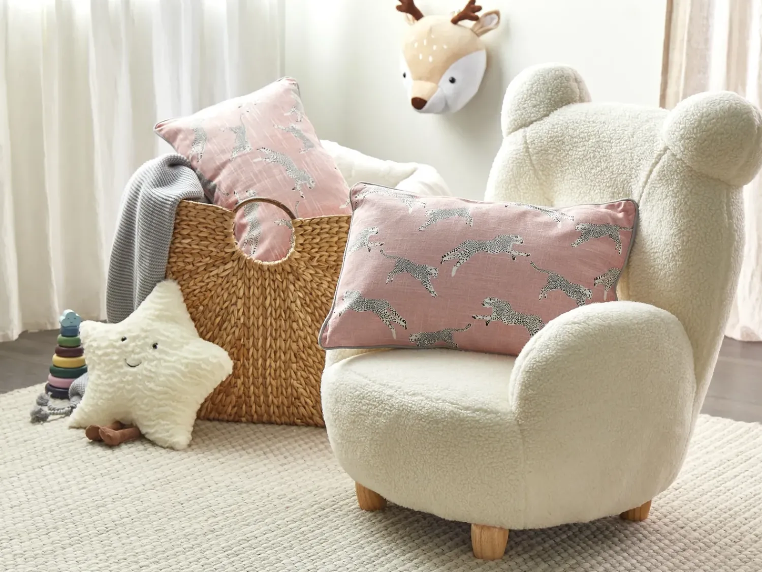Best Beliani Set di 2 cuscini ARALES Cotone Rosa pastello Trama animale Bianco Grigio Nero Rosa