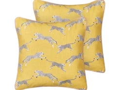 Discount Beliani Set di 2 cuscini ARALES Cotone Giallo Trama animale Bianco Giallo Nero Rosa